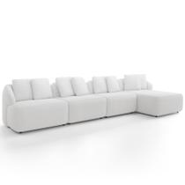 Sofá 5 Lugares com Chaise Direito Sala Living 334cm Arlo F04 Bouclê Off White - Lyam Decor