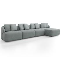 Sofá 5 Lugares com Chaise Direito Sala Living 388cm Arlo F04 Linho Cinza Lyam Decor