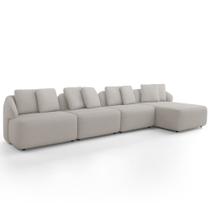 Sofá 5 Lugares com Chaise Direito Sala Living 388cm Arlo F04 Linho Cru Lyam Decor Sofá 5 Lugares com Chaise Direito Sala Living 388cm Arlo F04 Linho Cru Lyam Decor