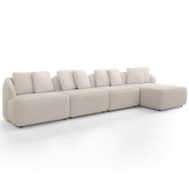 Sofá 5 Lugares Com Chaise Direito Sala Living 394cm Arlo F04 Bouclê Bege - Lyam Decor