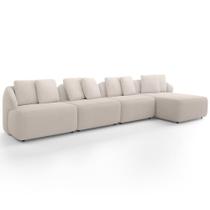 Sofá 5 Lugares com Chaise Direito Sala Living 394cm Arlo F04 Bouclê Bege - Lyam Decor Sofá 5 Lugares com Chaise Direito Sala Living 394cm Arlo F04 Bouclê Bege - Lyam Decor