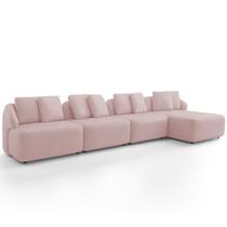 Sofá 5 Lugares com Chaise Direito Sala Living 394cm Arlo F04 Veludo Rosê - Lyam Decor
