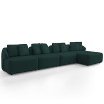 Sofá 5 Lugares com Chaise Direito Sala Living 394cm Arlo F04 Veludo Verde - Lyam Decor