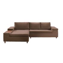 Sofá 5 Lugares com Chaise Esquerdo Clássico Linho Marrom Sofá 5 Lugares com Chaise Esquerdo Clássico Linho Marrom