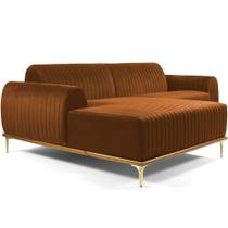 Sofá 5 Lugares com Chaise Esquerdo Para Sala Molino 300cm D02 Veludo Telha B-262 - Lyam Decor
