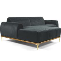 Sofá 5 Lugares com Chaise Esquerdo Para Sala Molino 320cm D02 Veludo Cinza D-317 - Lyam Decor Sofá 5 Lugares com Chaise Esquerdo Para Sala Molino 320cm D02 Veludo Cinza D-317 - Lyam Decor