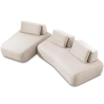 Sofá 5 Lugares Com Chaise Para Sala De Estar Living 335cm Shape T03 Veludo Bege - Lyam Decor Sofá 5 Lugares Com Chaise Para Sala De Estar Living 335cm Shape T03 Veludo Bege - Lyam Decor