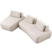 Sofá 5 Lugares Com Chaise Para Sala de Estar Living 335cm Shape T03 Veludo Bege - Lyam Decor Sofá 5 Lugares Com Chaise Para Sala de Estar Living 335cm Shape T03 Veludo Bege - Lyam Decor