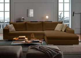 Sofá 5 Lugares com Chaise, Revestimento em Sarja 07760 - ENZ006 Sofá 5 Lugares com Chaise, Revestimento em Sarja 07760 - ENZ006