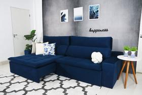 Sofá 5 Lugares Connect Com Pillow Veludo Azul Marinho 2,90m Retrátil e Reclinável - Rifletti Estofados