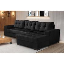Sofá 5 Lugares Dijon com Chaise Suede Preto