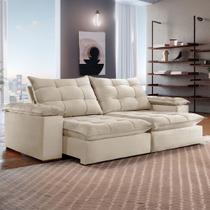 Sofá 5 Lugares Espanha Retrátil e Reclinável 290cm Bege Claro - Celflex Sofá 5 Lugares Espanha Retrátil e Reclinável 290cm Bege Claro - Celflex