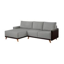 Sofá 5 Lugares Geribá com Chaise Esquerdo Linho Cinza e Preto Sofá 5 Lugares Geribá com Chaise Esquerdo Linho Cinza e Preto