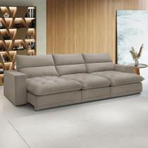 Sofá 5 Lugares Martinho Retrátil Veludo Bege Claro - Celflex Sofá 5 Lugares Martinho Retrátil Veludo Bege Claro - Celflex