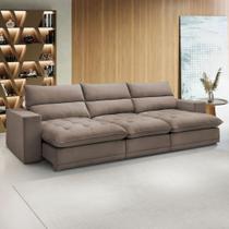 Sofá 5 Lugares Martinho Retrátil Veludo Bege Escuro - Celflex Sofá 5 Lugares Martinho Retrátil Veludo Bege Escuro - Celflex