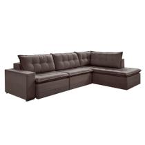 Sofá 5 Lugares Presidente com Chaise Direito Veludo Marrom Escuro 366 cm