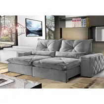 Sofá 5 Lugares Retrátil e Reclinável 2,90m Fusion Veludo Cinza Profundo Móveis Mix