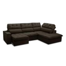 Sofá 5 Lugares Retrátil e Reclinável Arezzo com Chaise Direito Veludo Marrom