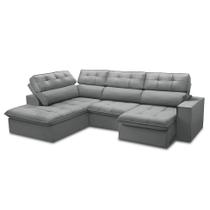 Sofá 5 Lugares Retrátil e Reclinável Arezzo com Chaise Esquerdo Veludo Prata