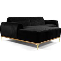 Sofá 6 Lugares com Chaise Esquerdo Para Sala Molino 350cm D02 Veludo Preto C-300 - Lyam Decor Sofá 6 Lugares com Chaise Esquerdo Para Sala Molino 350cm D02 Veludo Preto C-300 - Lyam Decor