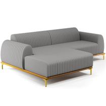 Sofá 6 Lugares com Chaise Esquerdo Sala Estar Molino 350cm D02 Linho Cinza Escuro C-416 - Lyam Decor