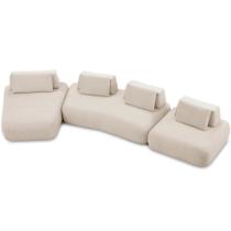 Sofá 6 Lugares Com Chaise Para Sala De Estar Living 435cm Shape T03 Veludo Bege - Lyam Decor Sofá 6 Lugares Com Chaise Para Sala De Estar Living 435cm Shape T03 Veludo Bege - Lyam Decor