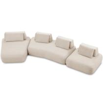 Sofá 6 Lugares Com Chaise Para Sala de Estar Living 435cm Shape T03 Veludo Bege - Lyam Decor Sofá 6 Lugares Com Chaise Para Sala de Estar Living 435cm Shape T03 Veludo Bege - Lyam Decor