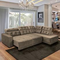 Sofá 6 Lugares de Canto Retrátil Chaise 285 Cm Suede Bege