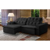 Sofá 6 Lugares Retrátil e Reclinável Alasca 290 Cm Pillow Veludo Preto MegaSul