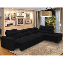 Sofá 7 Lugares Canto Assento Retrátil Pillow Chaise E 3,60 x2,20 m Sttilo PRETO - MegaSul