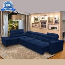 Sofá 7 Lugares de Canto Retrátil e Reclinável Pillow Chaise D 3,60 x 2,20 m Sttilo Azul - MegaSul