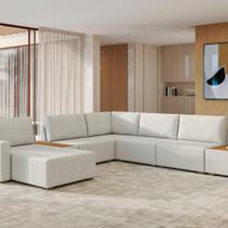 Sofá Agatha Canto Com Chaise Pés Em Madeira Design Moderno Sofá Agatha Canto Com Chaise Pés Em Madeira Design Moderno