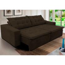 Sofá Amazonas 2,50 metros Retrátil com Molas Suede Veludo Light Marrom - Sofá na Web Sofá Amazonas 2,50 metros Retrátil com Molas Suede Veludo Light Marrom - Sofá na Web