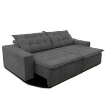 Sofá Amazonas 300 cm Retrátil com Molas Suede Veludo Light Cinza - Sofá na Web