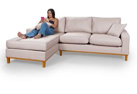 Sofá Amsterdã Living Com Chaise Lado Direito Em Linho Essencial Estofados