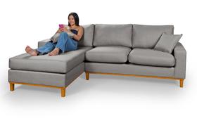Sofá Amsterdã Living Com Chaise Lado Direito Em Linho Essencial Estofados