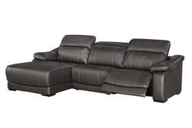 Sofá Andreas Reclinável 2 Lugares + Chaise Fixo Couro Preto 283cm - 69586