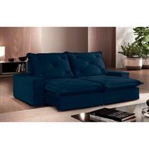 Sofá Ares Retrátil e Reclinável 4 Lugares 240cm com Molas Ensacadas e Pillow Top Espresso Móveis Azul