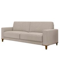Sofá Argo Living 3 Lugares Em Linho Bouclê Bege Pés Em Madeira - Larbelle Móveis