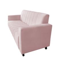 Sofá Asphen 3 Lugares Suede Rosa Bebe - Lares Decor