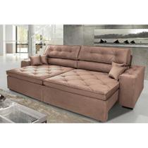 Sofá Austin 2,02m Retrátil, Reclinável com Molas no Assento e Almofadas, Tecido Suede Castor