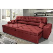 Sofá Austin 2,02m Retrátil, Reclinável, Molas no Assento e Almofadas, Tecido Suede Velusoft Vermelho