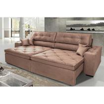Sofá Austin 2,22m Retrátil, Reclinável com Molas no Assento e Almofadas, Tecido Suede Castor