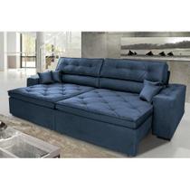 Sofá Austin 2,62m Retrátil, Reclinável com Molas no Assento e Almofadas, Tecido Suede Azul Sofá Austin 2,62m Retrátil, Reclinável com Molas no Assento e Almofadas, Tecido Suede Azul