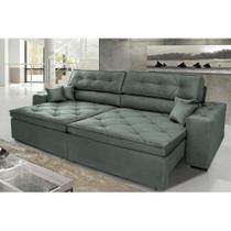 Sofá Austin 2,82m Retrátil, Reclinável com Molas no Assento e Almofadas, Suede Grafite Cama inBox