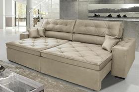 Sofá Austin 3,02m Retrátil, Reclinável com Molas no Assento e Almofadas, Tecido Suede Bege Sofá Austin 3,02m Retrátil, Reclinável com Molas no Assento e Almofadas, Tecido Suede Bege