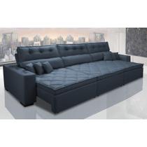 Sofá Austin 3,22m Retrátil, Reclinável com Molas no Assento e Almofadas, Tecido Suede Azul