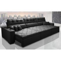 Sofá Austin 3,22m Retrátil, Reclinável com Molas no Assento e Almofadas, Tecido Suede Preto - CAMA INBOX