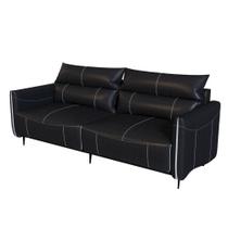 Sofá Austin Reclinável 2 Lugares Couro Preto Pés Em Aço 254cm - 69494 Sofá Austin Reclinável 2 Lugares Couro Preto Pés Em Aço 254cm - 69494