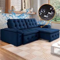 Sofá Azul 4 Lugares Retrátil Impermeabilizado de Fábrica New Queen Suede 230 Cm - SóSofá